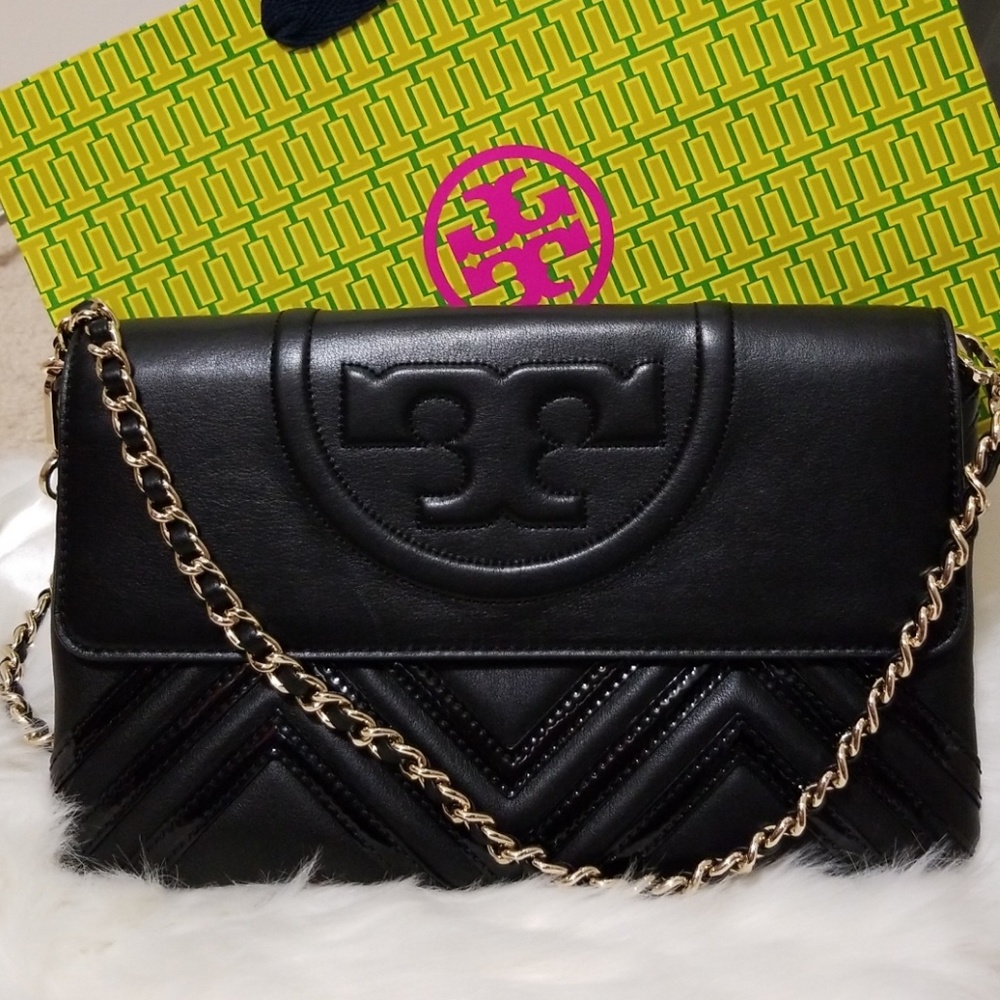 Tory Burch Fleming Geo-leather clutch